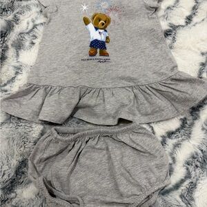 Ralph Lauren Gray Diaper Cover Set with Bear Design